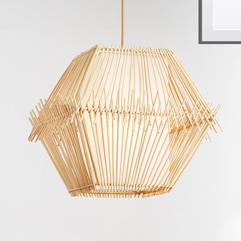 1 Bulb Tapered/Jar Pendant Lighting Traditional Bamboo Hanging Light Fixture in Wood