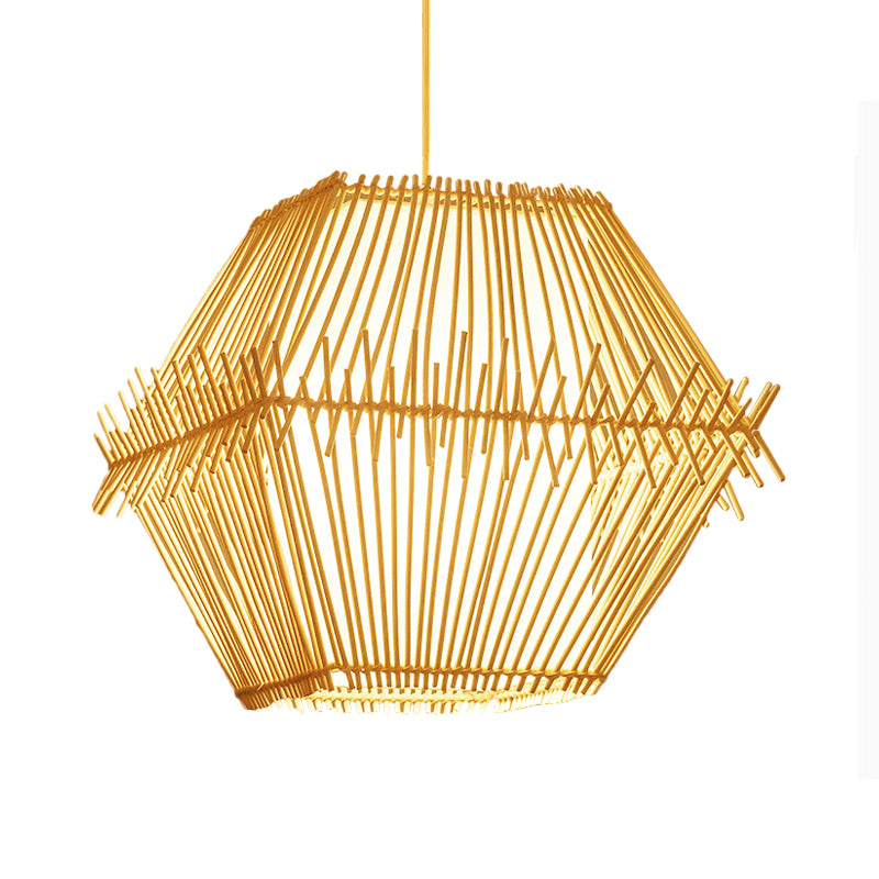 1 Bulb Tapered/Jar Pendant Lighting Traditional Bamboo Hanging Light Fixture in Wood