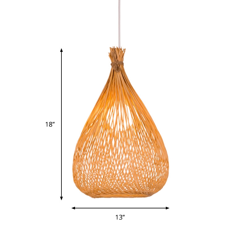 Asian 1 Bulbe Light Light Wood Larard Prendant Lightture avec une teinte en bambou