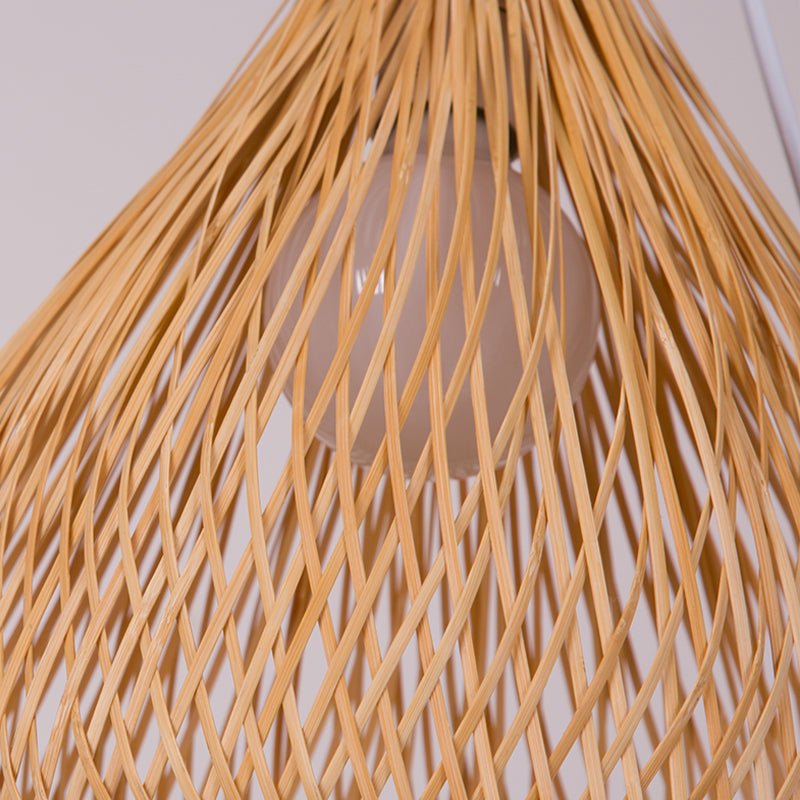 Asian 1 Bulbe Light Light Wood Larard Prendant Lightture avec une teinte en bambou