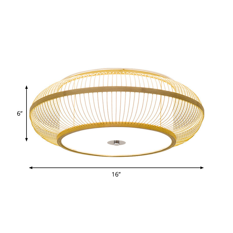 Wood Cylinder/Donut Flush Mount Lamp Traditionary Bamboo LED Ceiling Mounted Light for Living Room