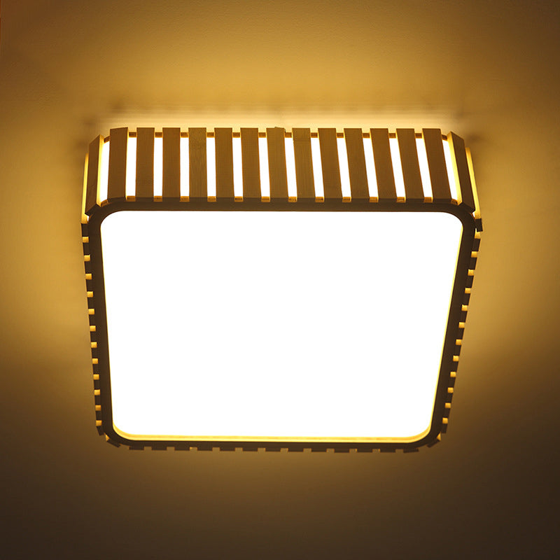 Bamboo Square Flush Light Fixture Contemporary LED Ceiling Mounted Fixture in Wood