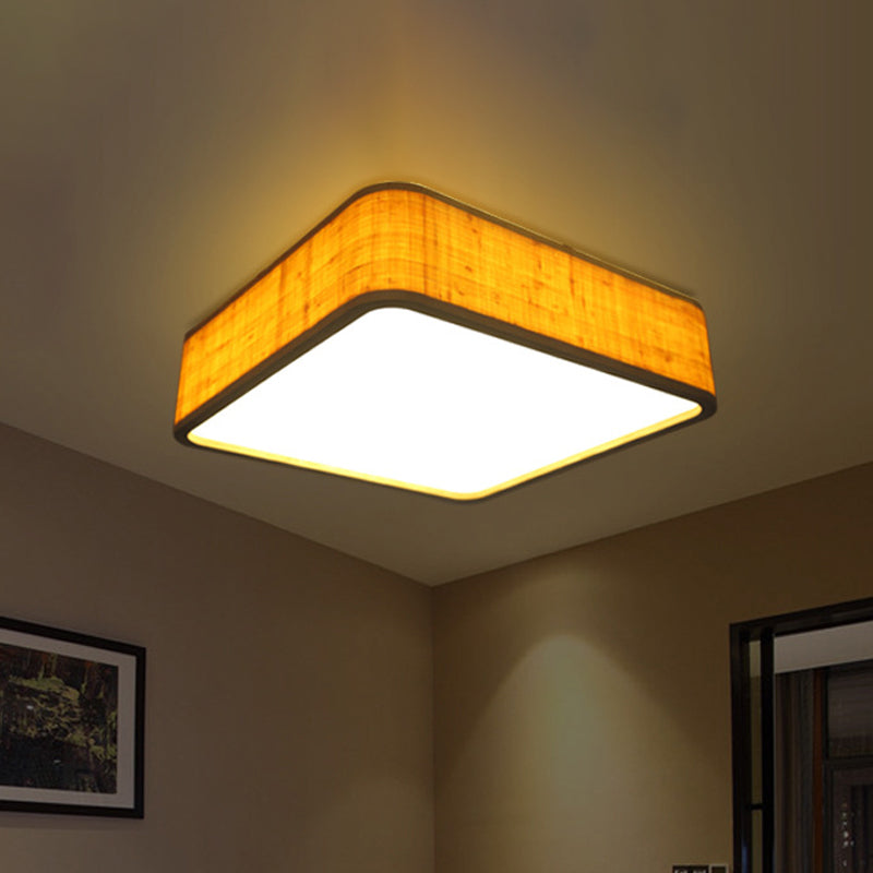 Bamboo Square Flush Light Fixture Contemporary LED Ceiling Mounted Fixture in Wood