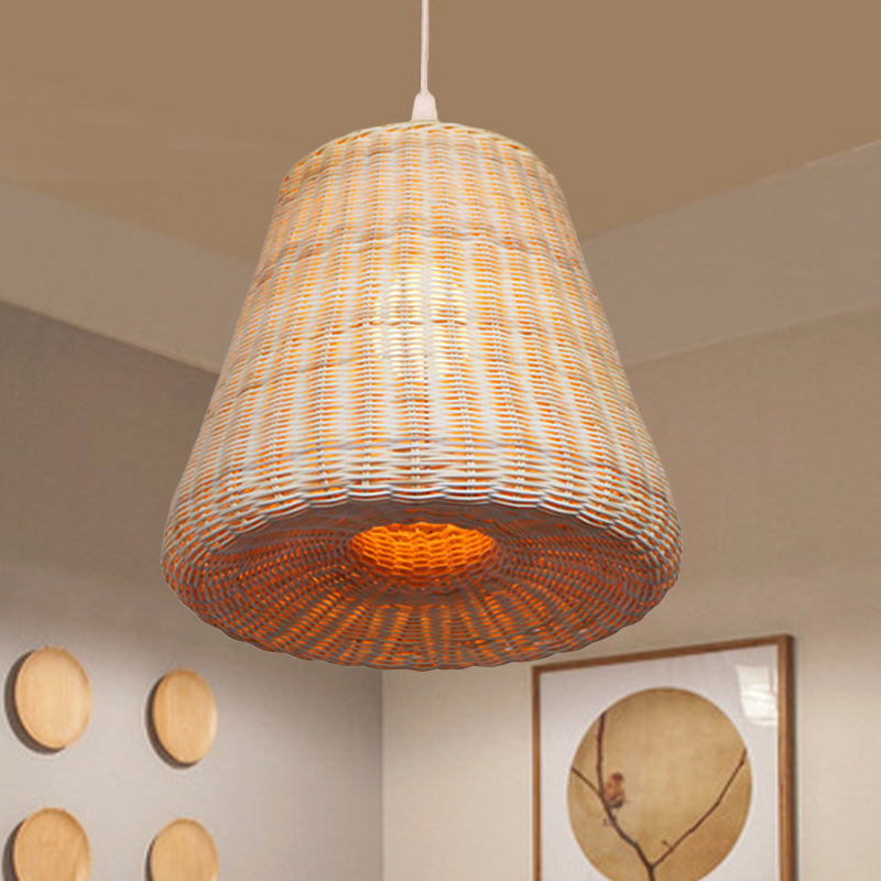 Tradition 1 Bulb Pendant Lighting Wood Cone Hanging Lamp Fixture with Bamboo Shade