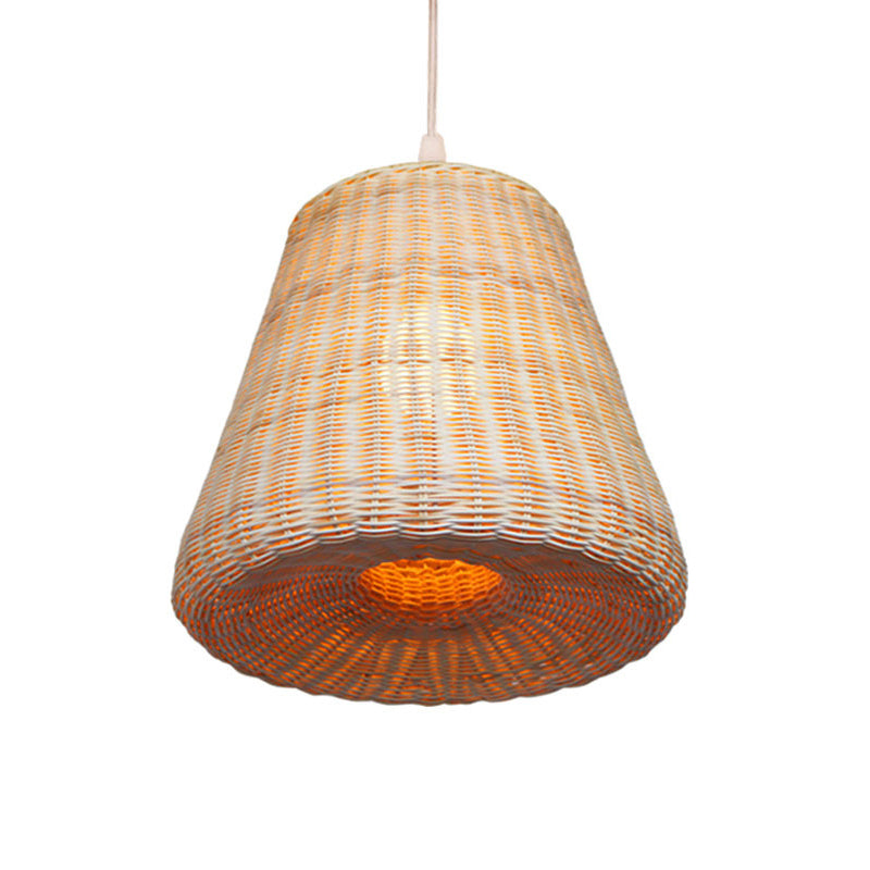 Tradition 1 Bulb Pendant Lighting Wood Cone Hanging Lamp Fixture with Bamboo Shade