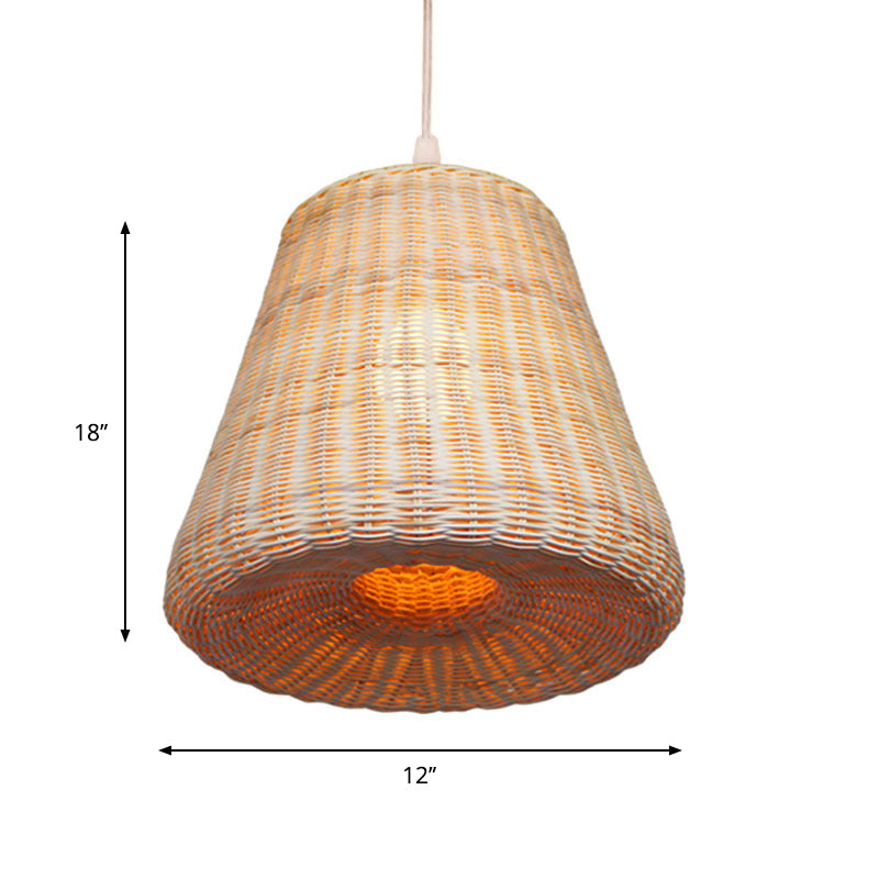 Tradition 1 Bulb Pendant Lighting Wood Cone Hanging Lamp Fixture with Bamboo Shade