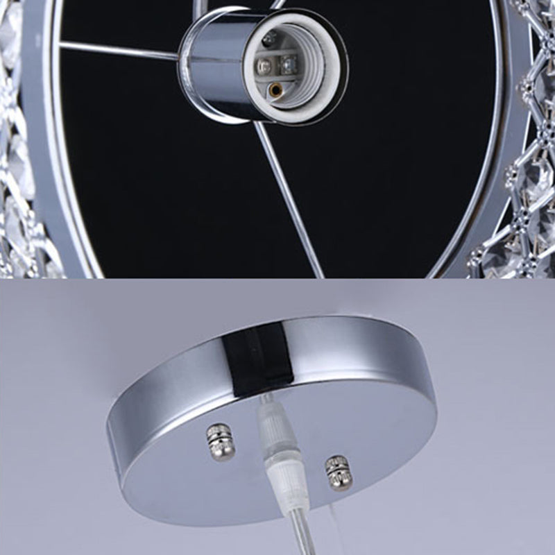 Metal Cylindrical Pendant Lamp Modern Style 1-Light Hanging Light with Crystal Beads