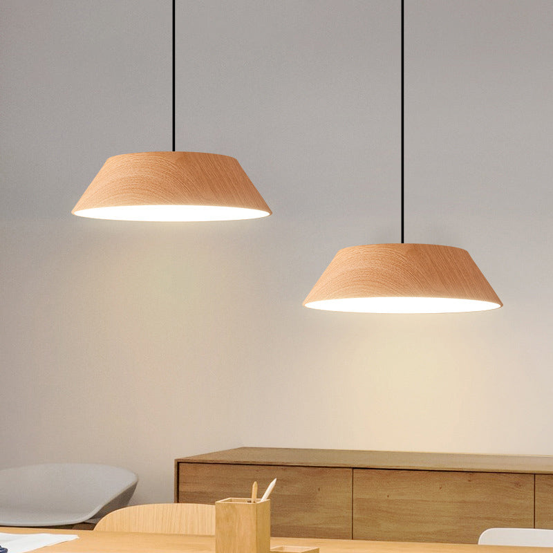 Wood Grain Tapered Hanging Lamp Nordic Metal LED Pendant Light with Acrylic Diffuser