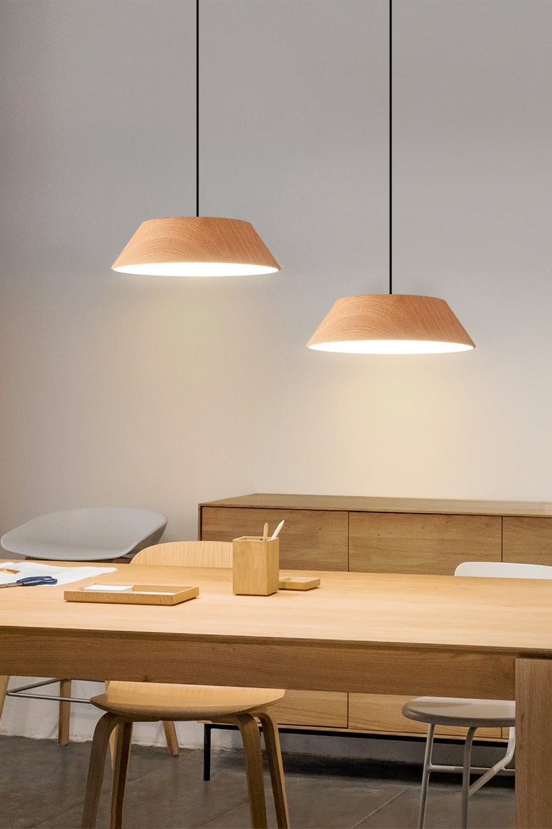 Wood Grain Tapered Hanging Lamp Nordic Metal LED Pendant Light with Acrylic Diffuser