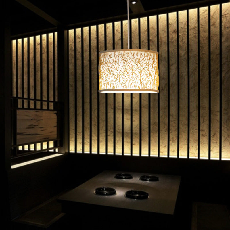 Modernism Cylindrical Pendant Lighting Bamboo 1 Bulb Hanging Light Fixture in Wood