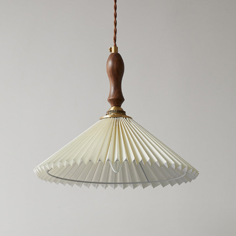 Pleated Fabric Conical Pendant Lamp Minimalist 1-Light Beige Hanging Light for Dining Room