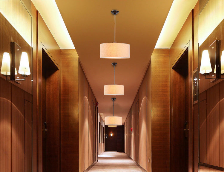 Restaurant Hanging Lamp Fixture Modern Minimalist Pendant Light with Drum Fabric Shade