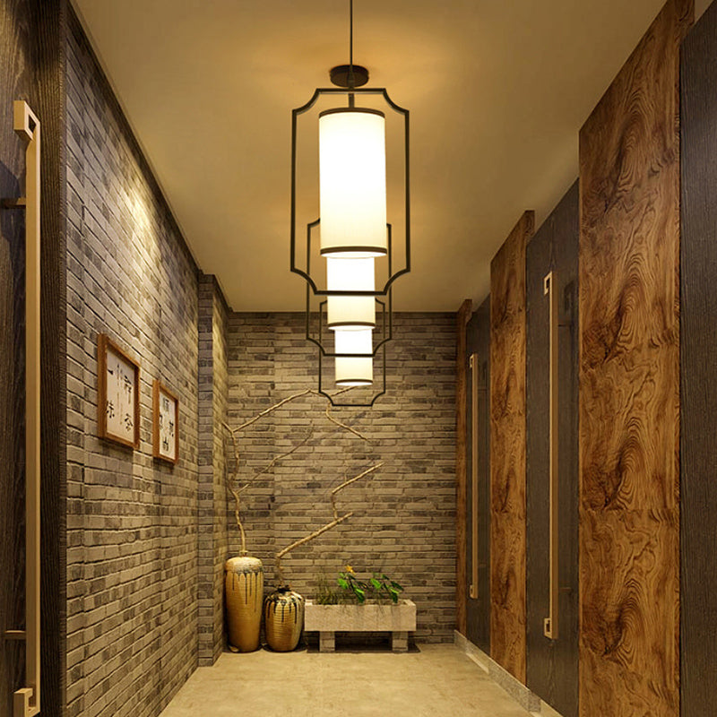 Éclair de suspension ombragée en tissu Minimaliste à 1 léger pendentif en noir et blanc pour couloir