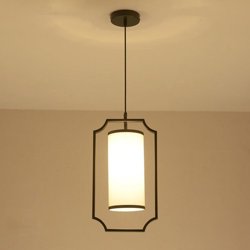 Éclair de suspension ombragée en tissu Minimaliste à 1 léger pendentif en noir et blanc pour couloir