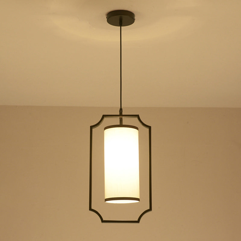 Éclair de suspension ombragée en tissu Minimaliste à 1 léger pendentif en noir et blanc pour couloir