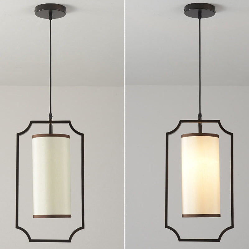 Éclair de suspension ombragée en tissu Minimaliste à 1 léger pendentif en noir et blanc pour couloir