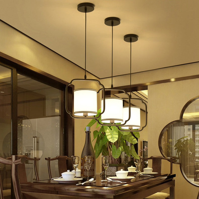 Éclair de suspension ombragée en tissu Minimaliste à 1 léger pendentif en noir et blanc pour couloir