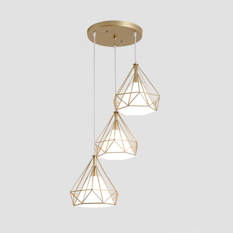 Diamond Pendant Lighting Modern Metal Diner Ceiling Hang Light with Conical Fabric Shade