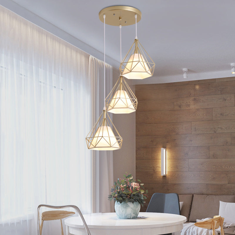 Diamond Pendant Lighting Modern Metal Diner Ceiling Hang Light with Conical Fabric Shade