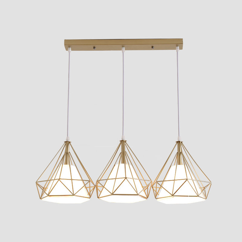 Diamond Pendant Lighting Modern Metal Diner Ceiling Hang Light with Conical Fabric Shade