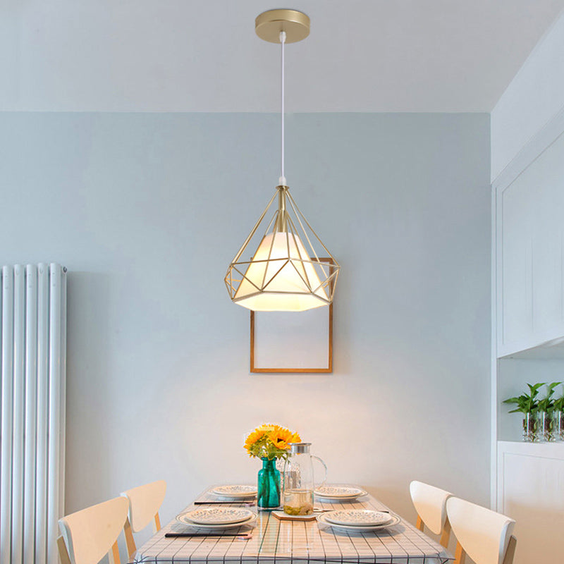 Diamond Pendant Lighting Modern Metal Diner Ceiling Hang Light with Conical Fabric Shade