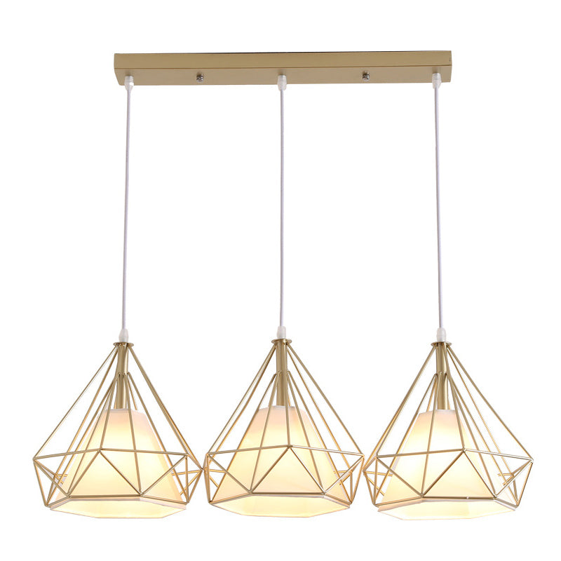 Diamond Pendant Lighting Modern Metal Diner Ceiling Hang Light with Conical Fabric Shade