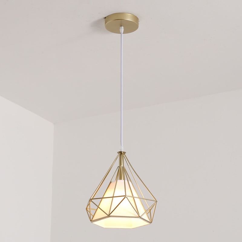 Diamond Pendant Lighting Modern Metal Diner Ceiling Hang Light with Conical Fabric Shade