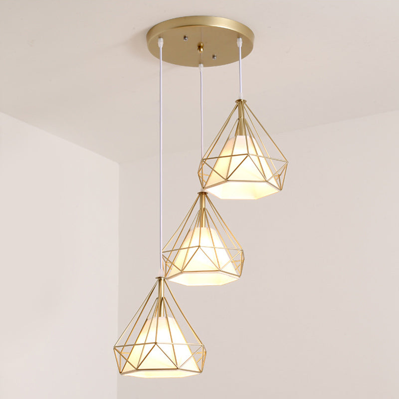 Diamond Pendant Lighting Modern Metal Diner Ceiling Hang Light with Conical Fabric Shade