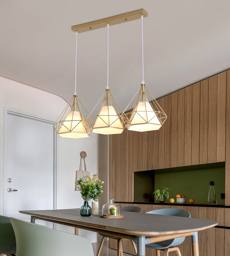 Diamond Pendant Lighting Modern Metal Diner Ceiling Hang Light with Conical Fabric Shade