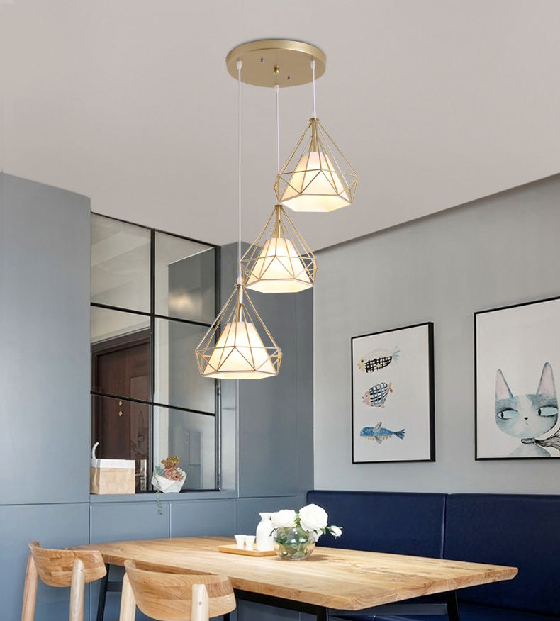 Diamond Pendant Lighting Modern Metal Diner Ceiling Hang Light with Conical Fabric Shade