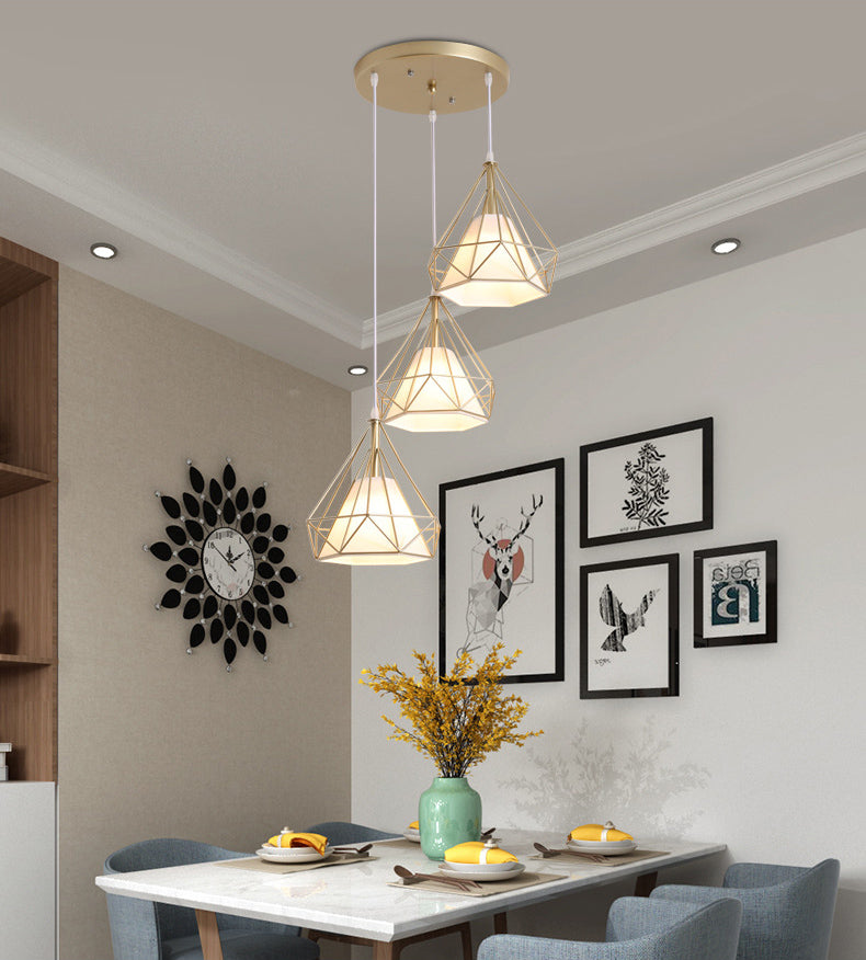 Diamond Pendant Lighting Modern Metal Diner Ceiling Hang Light with Conical Fabric Shade