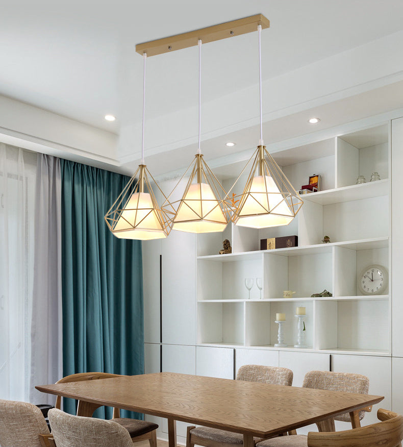 Diamond Pendant Lighting Modern Metal Diner Ceiling Hang Light with Conical Fabric Shade