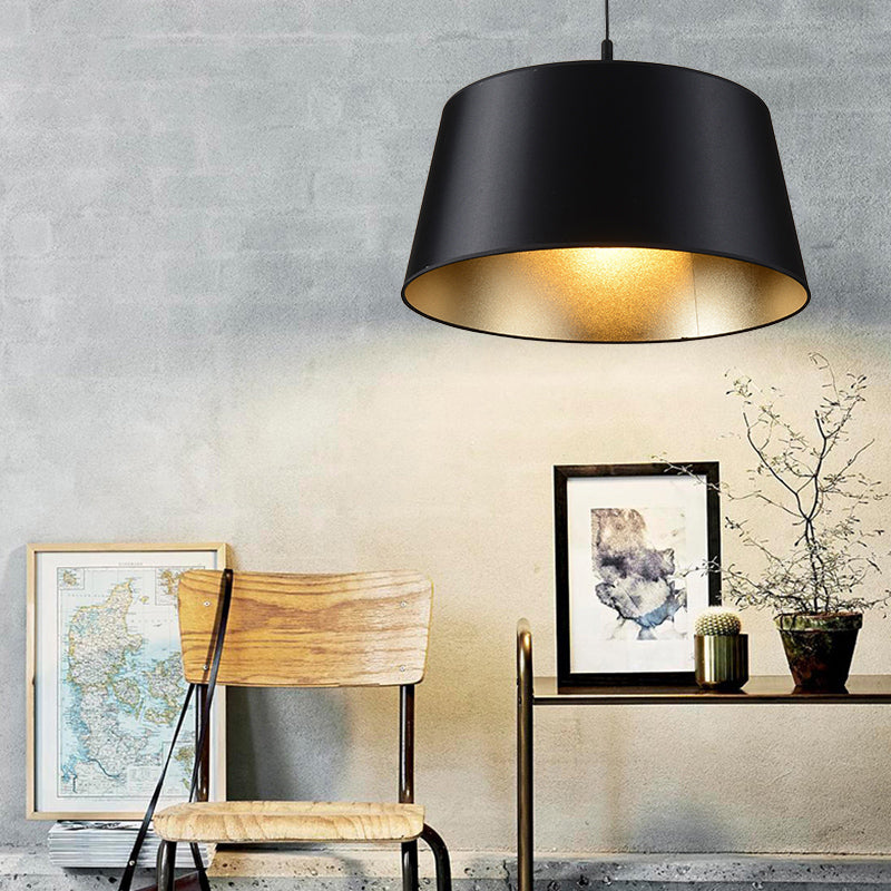 Frustum Hanging Light Simplicity Fabric 1-Light Dining Room Pendant Light in Black and Gold Inner