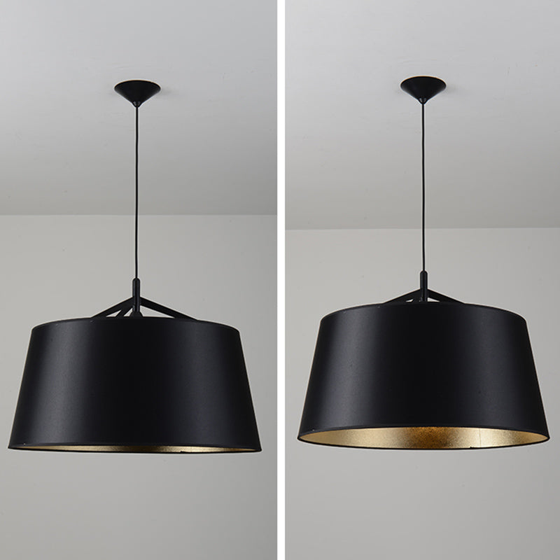 Frustum Hanging Light Simplicity Fabric 1-Light Dining Room Pendant Light in Black and Gold Inner