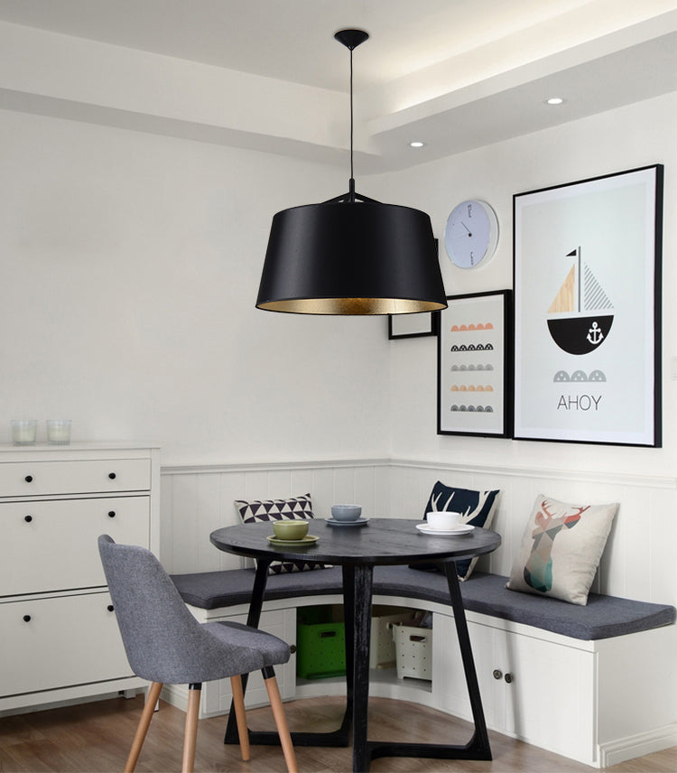 Frustum Hanging Light Simplicity Fabric 1-Light Dining Room Pendant Light in Black and Gold Inner