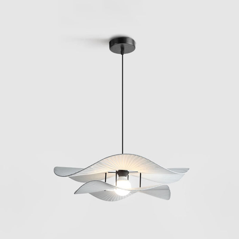 White Ruffled Suspension Lamp Minimalism 1 Bulb Fabric Pendant Light Fixture for Bedroom