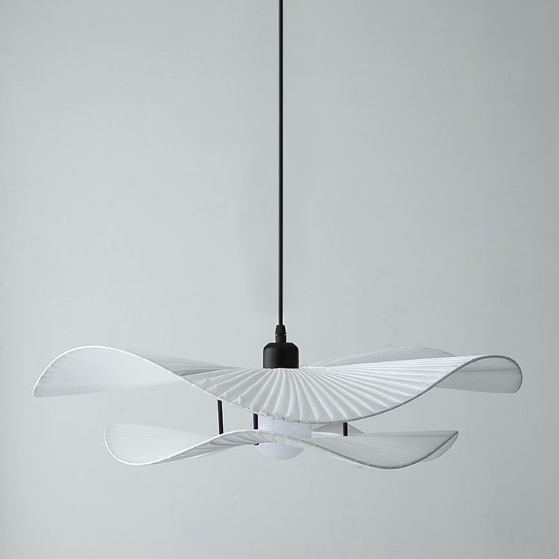 White Ruffled Suspension Lamp Minimalism 1 Bulb Fabric Pendant Light Fixture for Bedroom