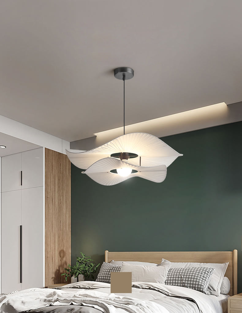 White Ruffled Suspension Lamp Minimalism 1 Bulb Fabric Pendant Light Fixture for Bedroom