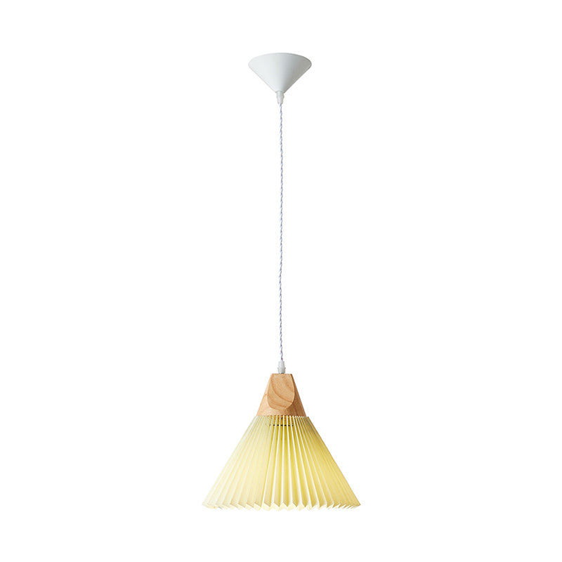 Pleated Fabric Shade Hanging Lamp Nordic Style Single Wood Pendant Lighting for Diner