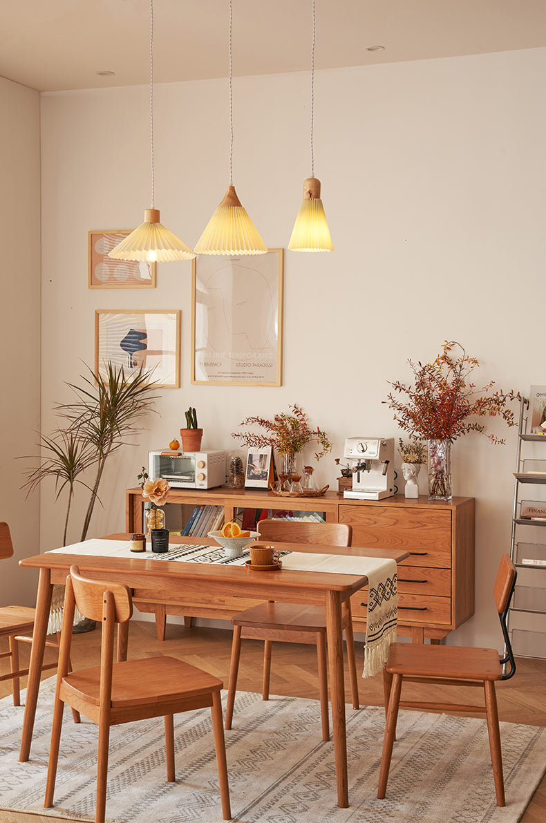 Pleated Fabric Shade Hanging Lamp Nordic Style Single Wood Pendant Lighting for Diner