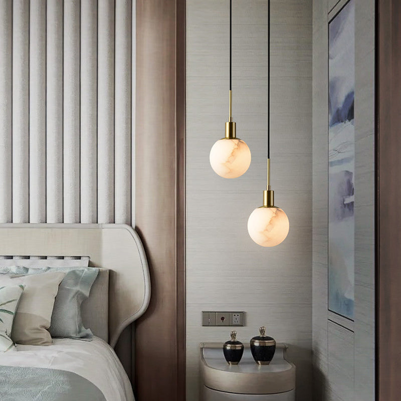 Minimalistic 1-Bulb Drop Pendant White Mini Suspension Lighting with Marble Shade