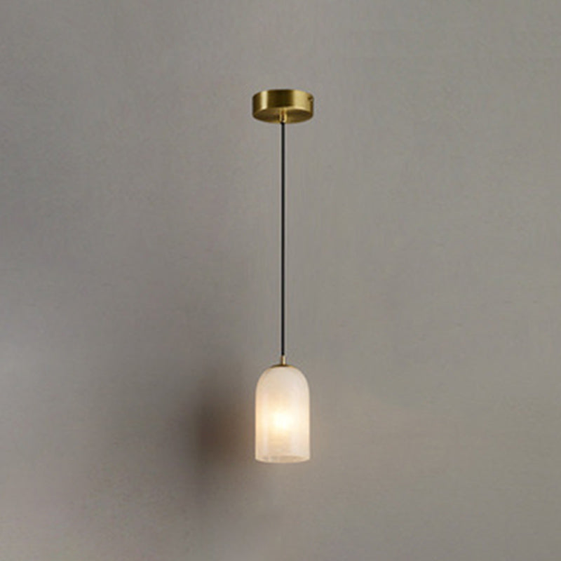 Minimalistic 1-Bulb Drop Pendant White Mini Suspension Lighting with Marble Shade
