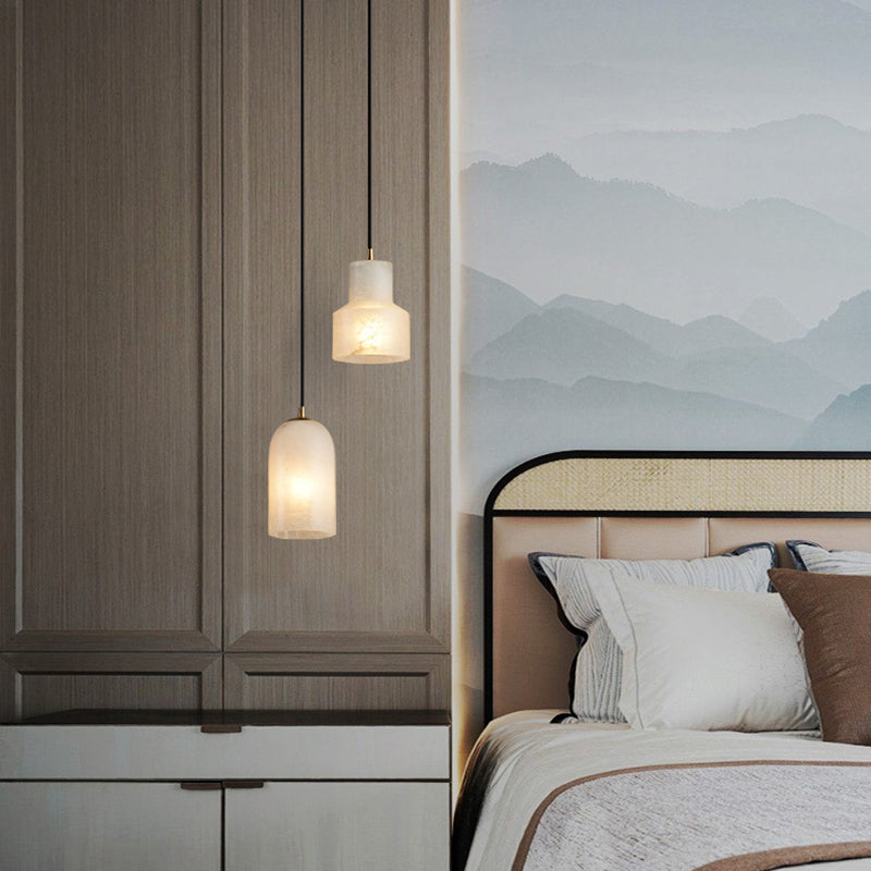 Minimalistic 1-Bulb Drop Pendant White Mini Suspension Lighting with Marble Shade