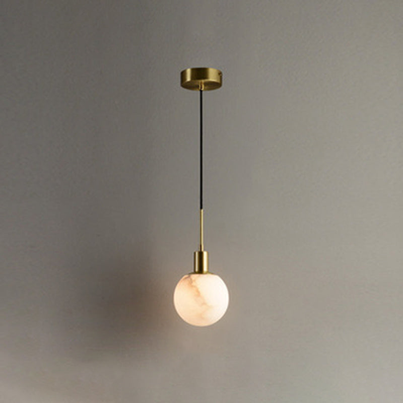 Minimalistic 1-Bulb Drop Pendant White Mini Suspension Lighting with Marble Shade