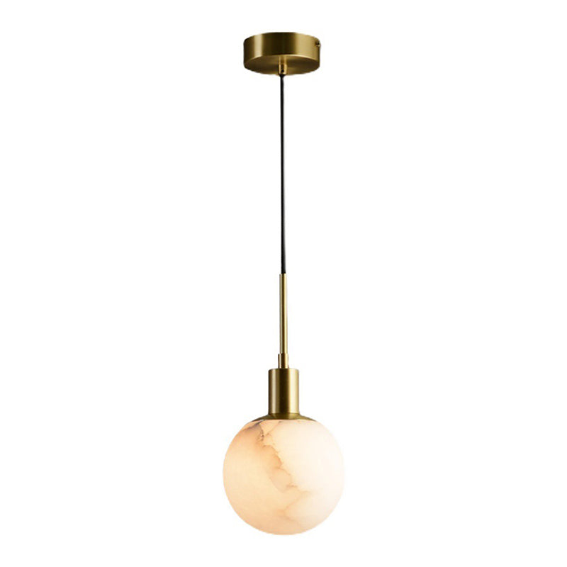 Minimalistic 1-Bulb Drop Pendant White Mini Suspension Lighting with Marble Shade