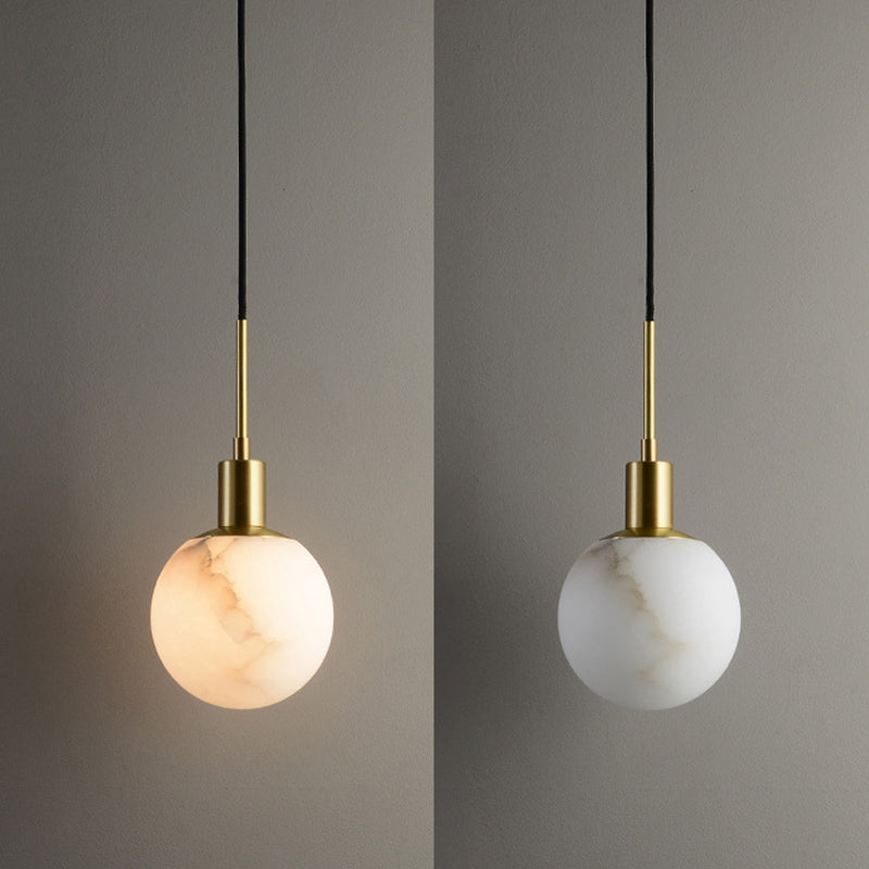 Minimalistic 1-Bulb Drop Pendant White Mini Suspension Lighting with Marble Shade