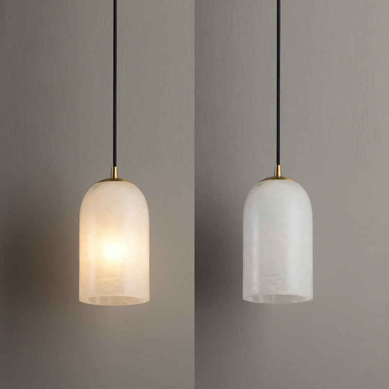 Minimalistic 1-Bulb Drop Pendant White Mini Suspension Lighting with Marble Shade