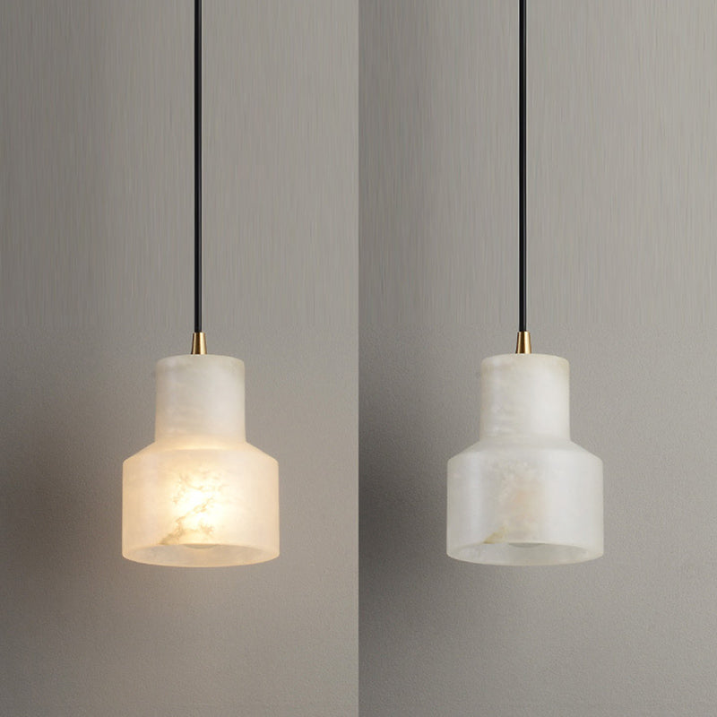 Minimalistic 1-Bulb Drop Pendant White Mini Suspension Lighting with Marble Shade