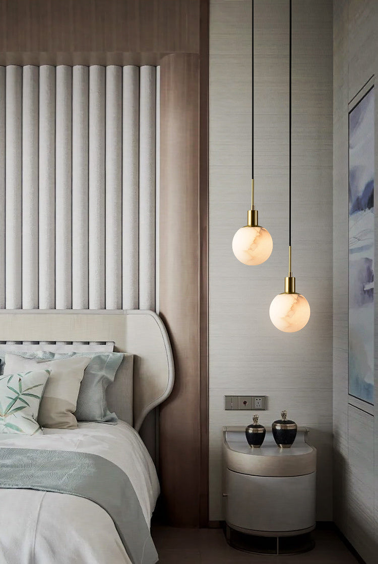 Minimalistic 1-Bulb Drop Pendant White Mini Suspension Lighting with Marble Shade