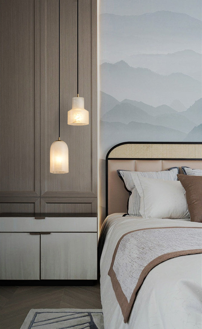 Minimalistic 1-Bulb Drop Pendant White Mini Suspension Lighting with Marble Shade